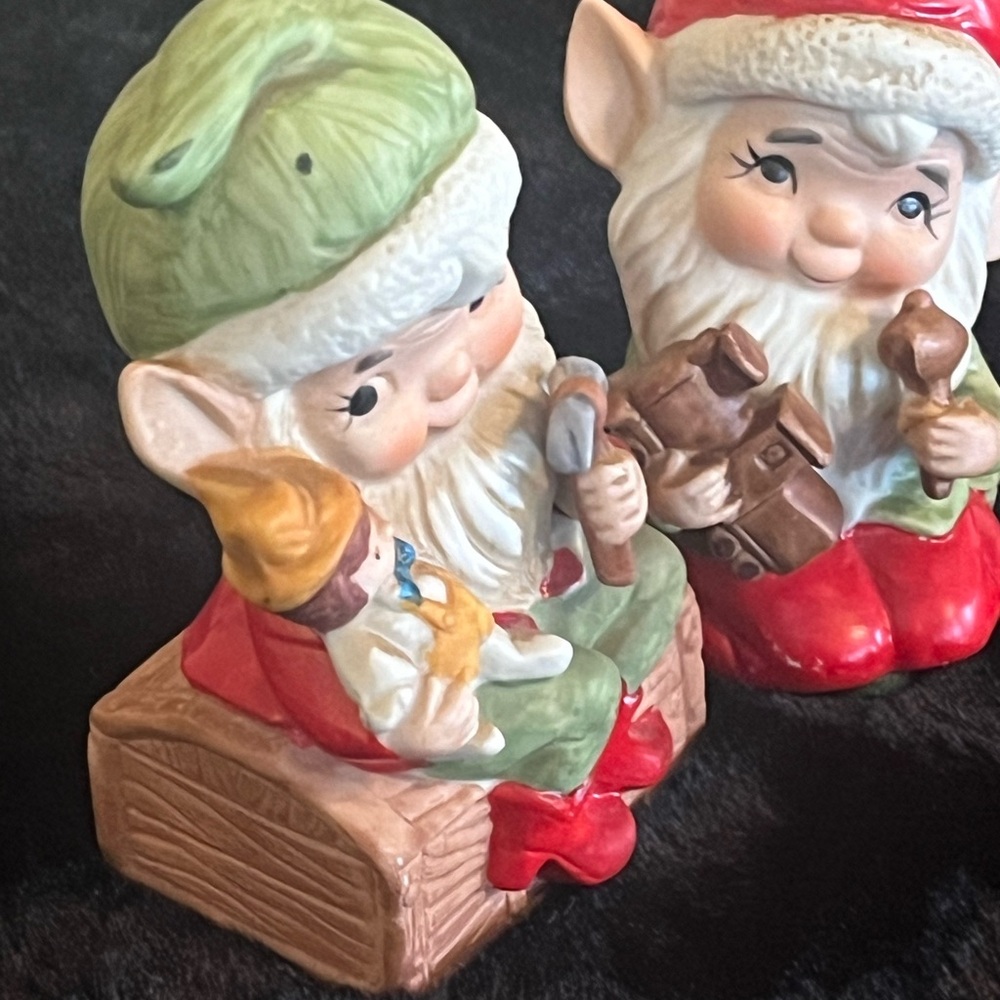 Vintage Homco Christmas Elf Elves Figurines Gnomes Ceramic Set Of 2 #5406 - Picture 8 of 12